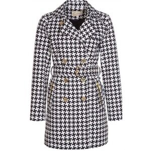 Michael Kors Houndstooth Belted Trench Coat,‎ Gold Hardware, XS, Chic